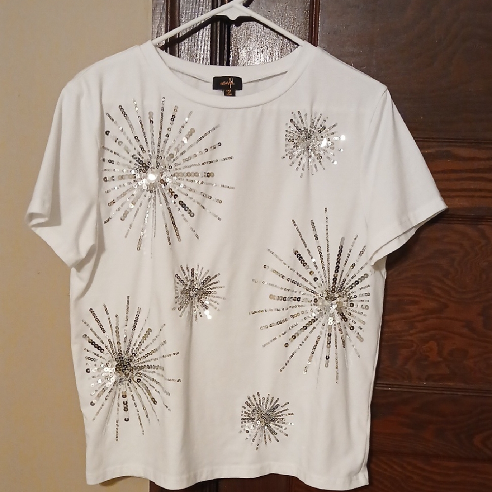 White Short Sleeve T-shirt Sequins Extra Large